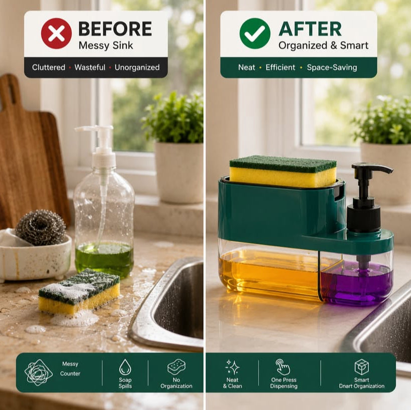 🧼✨ 3-in-1 Soap Dispenser + 6 peice steel scrubber