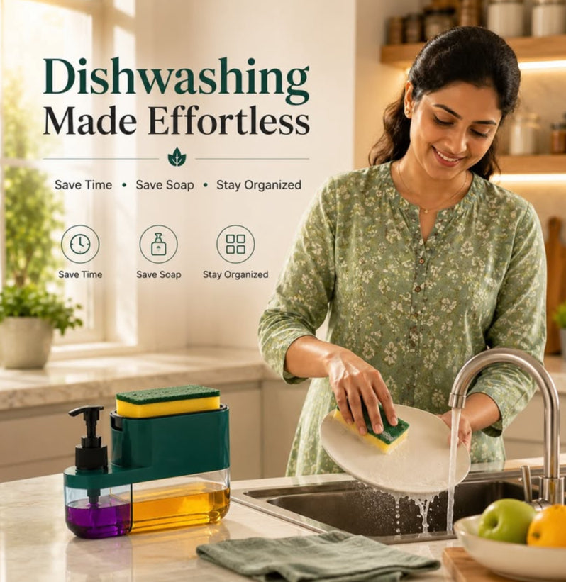 🧼✨ 3-in-1 Soap Dispenser + 6 peice steel scrubber