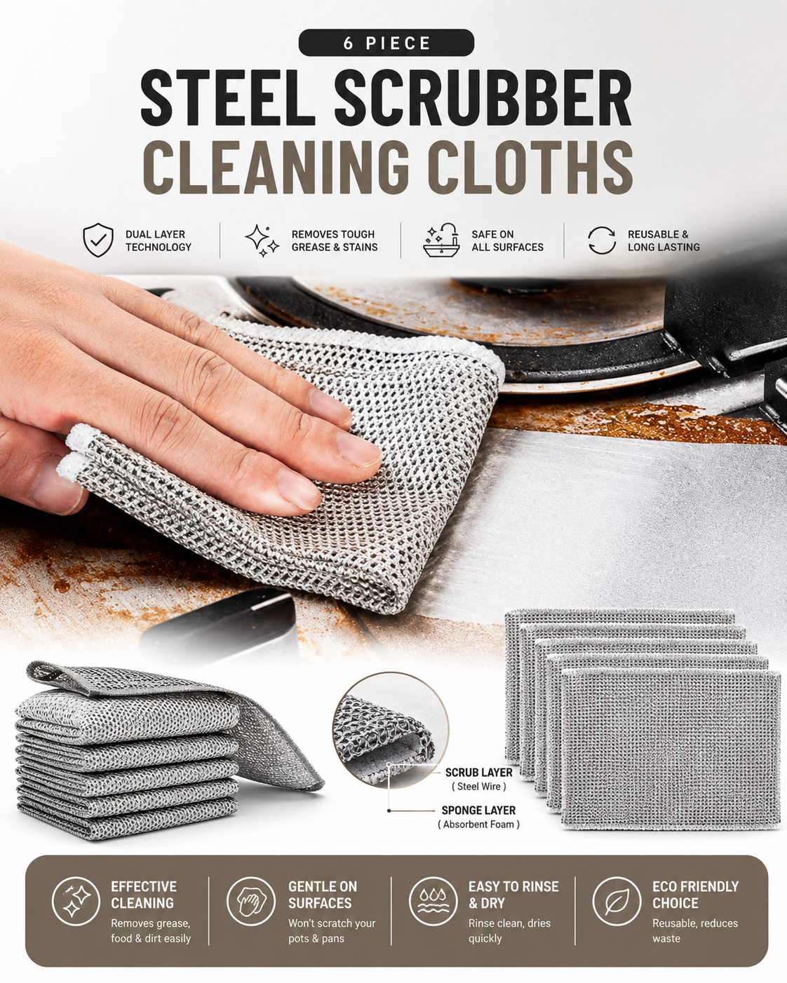 🧼✨ 3-in-1 Soap Dispenser + 6 peice steel scrubber